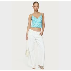 NWT $80 Edikted Women's Roman White Low Rise Baggy Wide Leg Jeans Size Petite XL